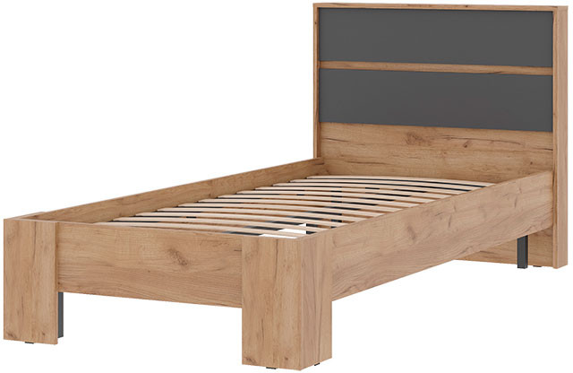 Хелен КР 01 Кровать 0.9х2.0 (0,970х0,928х2,114) серый графит/дуб крафт золото