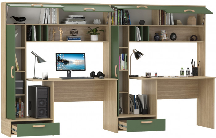 Лайт Стол письменный 03.243Н + Лайт Стол письменный 03.243Н, цвет плэйн/дымчатый зелёный, ШхГхВ 300,4х57,3х179,9 см., НЕ универсальная сборка
