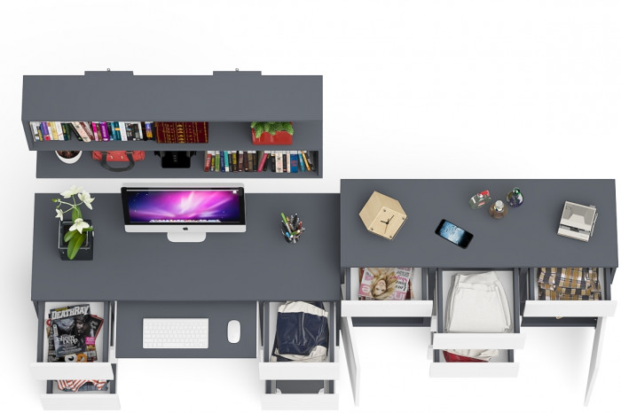 Мори компьютерный стол МС-2 + Комод МК1200.4 + Полка 1200, графит/белый