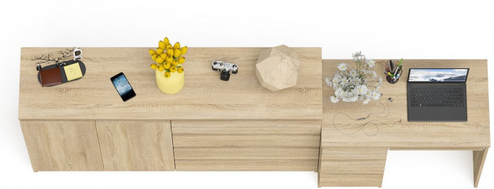 Мори компьютерный стол МС-6 левый + Комод МК1600.1, дуб сонома