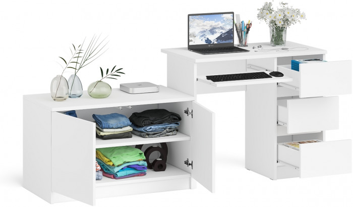Мори компьютерный стол МС-6 правый + Тумба МА900.1, белый
