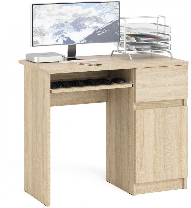 Мори Стол компьютерный МС-1 правый, цвет дуб сонома, ШхГхВ 90х50х76,6 см., выдвижной ящик справа, НЕ универсальная сборка