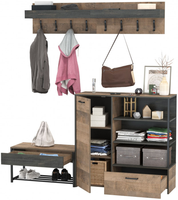 Трувор Прихожая 184, цвет дуб гранж песочный/интра, ШхГхВ 189х36,9х195 см., универсальная сборка