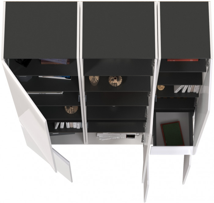 Сидней 13.200 Шкаф 2 штуки + Шкаф с ящиком 13.202, корпус: белый/чёрный/фасады: МДФ белый глянец