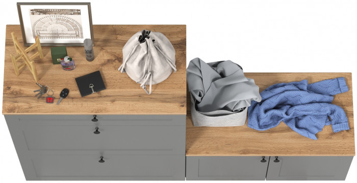 Остин 16.121 Тумба для обуви + 13.257 Тумба, цвет серый графит/дуб крафт золотой, ШхГхВ 160х41,9х99,3 см., универсальная сборка