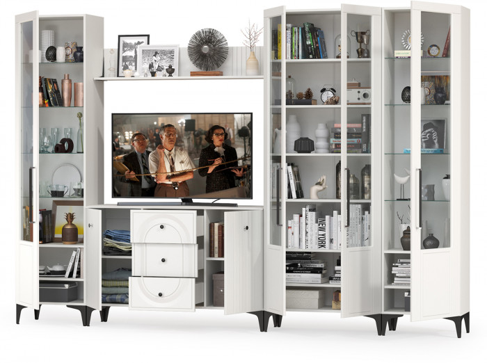 Валенсия Гостиная № 105, ЛДСП белый шагрень/МДФ белый шагрень