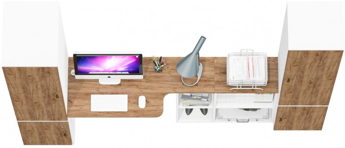 Лидер-8 Пенал МД 23Б + Стол + Пенал 21Б, белый шагрень/крафт золото