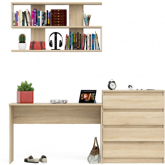Мори письменный стол МСП1200.1 + Комод МК800.4 + Полка 1200, дуб сонома