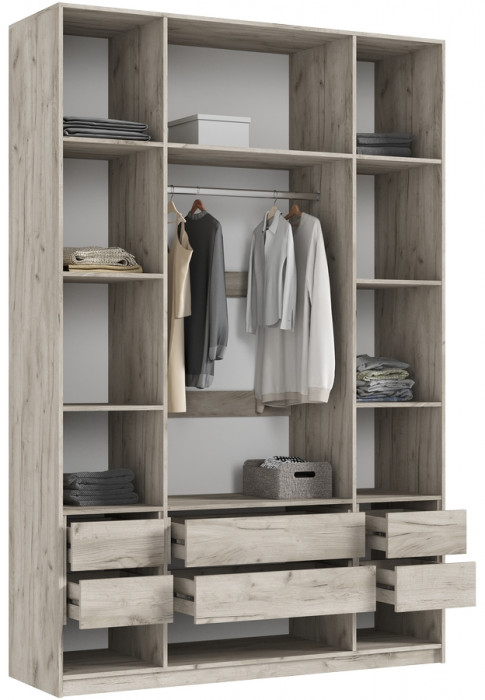 Марвэл Шкаф 4-х створчатый 1600, с доп.ящиками, Крафт серый/Кашемир