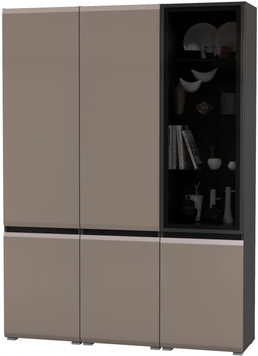 Сидней 13.200 Шкаф 2 штуки + Шкаф-витрина 13.201, корпус: антрацит/фасады: МДФ веллюто капучино/стекло