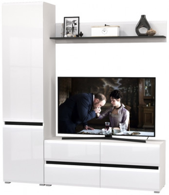 Сидней Комплектация № 046, корпус белый/чёрный/фасады МДФ белый глянец