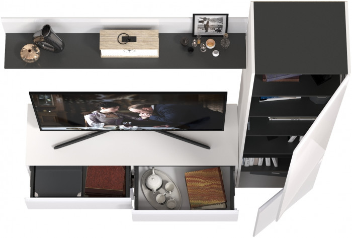 Сидней Комплектация № 046, корпус белый/чёрный/фасады МДФ белый глянец