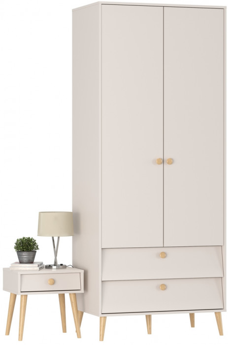 Афина Спальня Шкаф 2-х дверный + Тумба прикроватная, кашемир серый