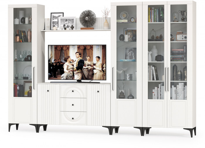 Валенсия Гостиная № 106, ЛДСП белый шагрень/МДФ белый шагрень