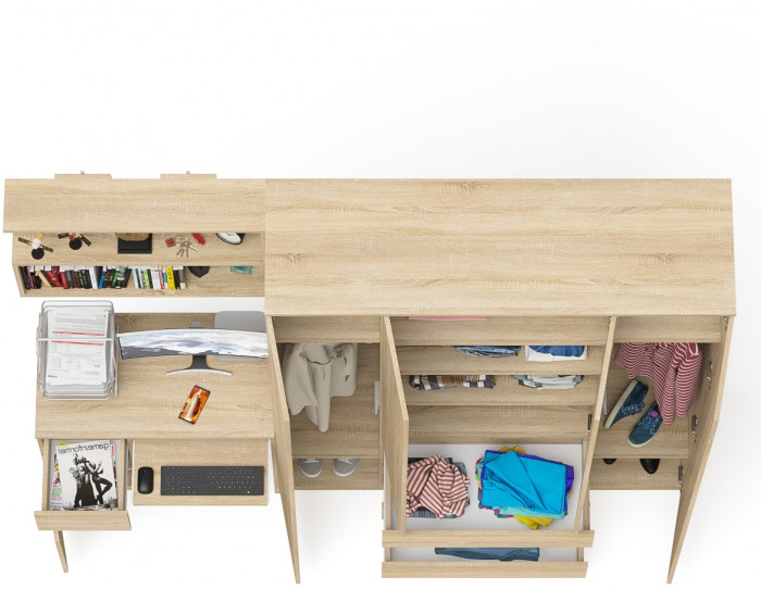 Мори компьютерный стол МС-1 левый + Шкаф МШ1600.1 + Полка 900, дуб сонома