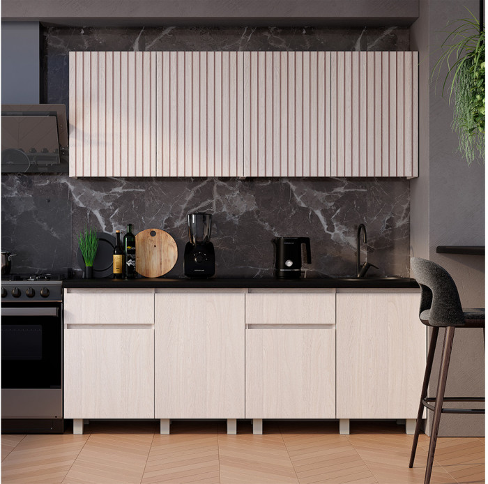 Готовая кухня Тренд 1.0 м, Ясень белый, Черный янтарь