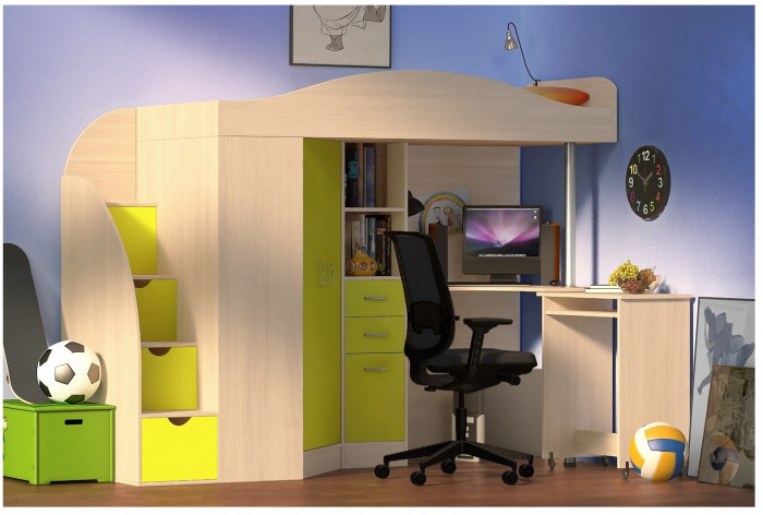 Кровать-чердак Юниор 4 (Венге/Оранжевый)