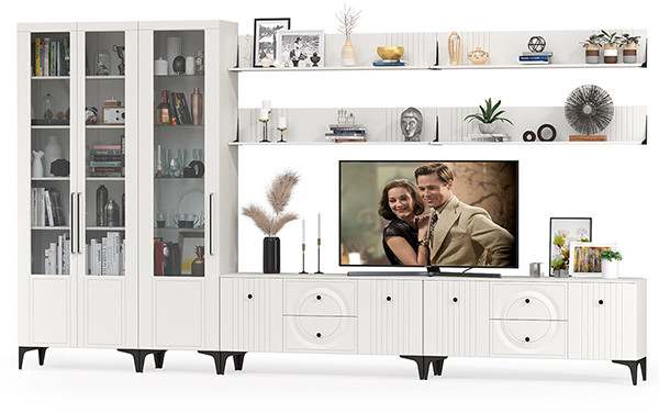 Валенсия Гостиная № 087, ЛДСП белый шагрень/МДФ белый шагрень