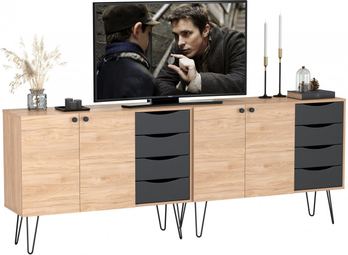 Брюс Комод-тумба 16.233 + Брюс Комод-тумба 16.233, цвет чёрный/Battle rock Santiago, ШхГхВ 226,8х38,3х85,6 см., универсальная сборка