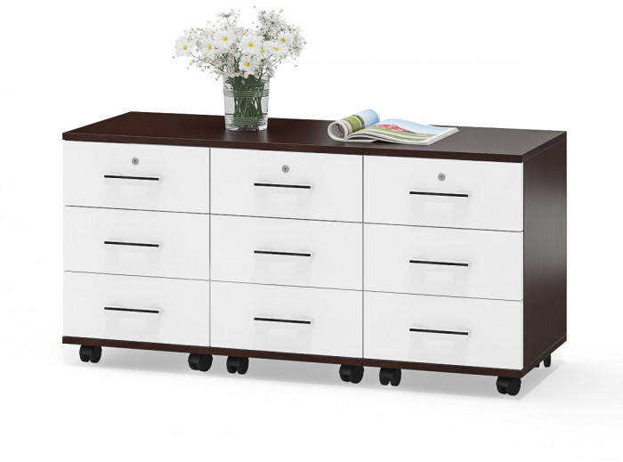 Три тумбы выкатных С-МД-3-02, цвет венге/белый шагрень, ШхГхВ 120х45х59 см.