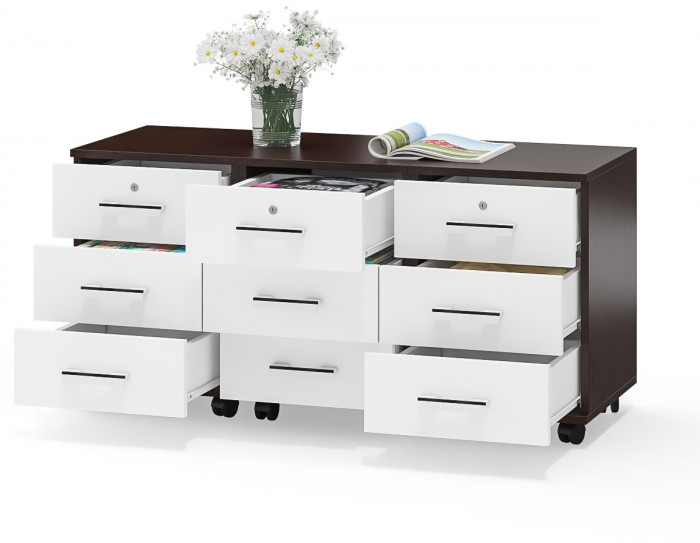 Три тумбы выкатных С-МД-3-02, цвет венге/белый шагрень, ШхГхВ 120х45х59 см.