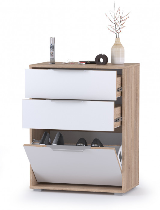 Куба Комод 13.113, цвет дуб сонома/белый премиум, ШхГхВ 65х38,3х84,2 см.