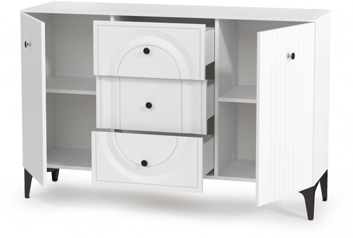 Валенсия Спальня 13.309 Комод, цвет ЛДСП белый шагрень/МДФ белый шагрень, ШхГхВ 133,2х38,4х87,5 см.