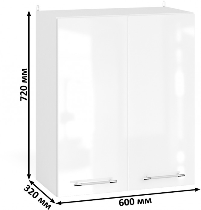 Кухня Мебель--24 ШВ600 Шкаф 60 см., цвет корпус белый/фасад МДФ белый глянец, ШхГхВ 60х32х72 см.