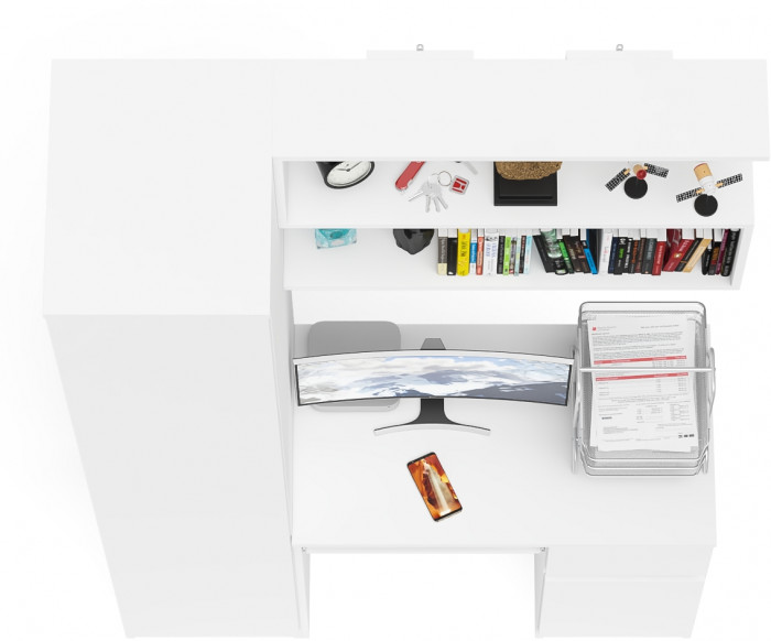 Мори Стол компьютерный МС-1 правый + Пенал МШ400.1 + Полка 900, цвет белый, ШхГхВ 130,4х50,4х209,6 см., НЕ универсальная сборка