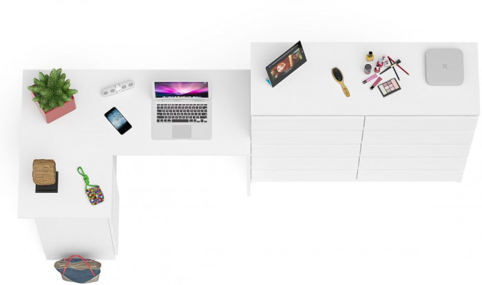 Мори Стол компьютерный МС-16 левый + Комод МК1200.10, цвет белый, ШхГхВ 244,8х84,9х115 см., выдвижные ящики слева, НЕ универсальная сборка