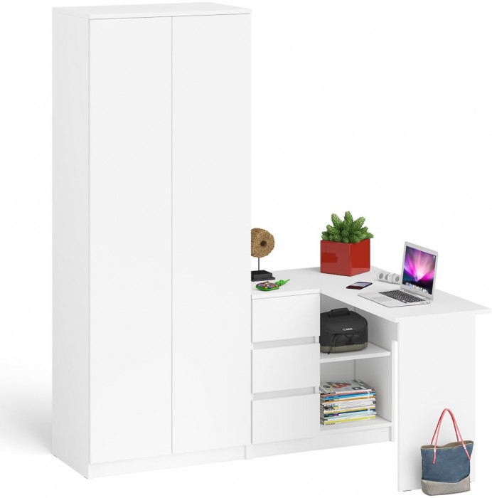 Мори Стол компьютерный МС-16 левый + Шкаф МШ800.1, цвет белый, ШхГхВ 204,8х84,9х209,6 см., выдвижные ящики слева, НЕ универсальная сборка