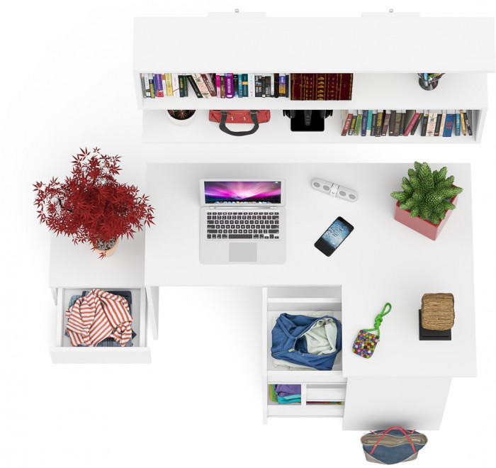 Мори Стол компьютерный МС-16 правый + Тумба ТМП400.1 + Полка 1200, цвет белый, ШхГхВ 164,8х84,9х209,6 см., НЕ универсальная сборка