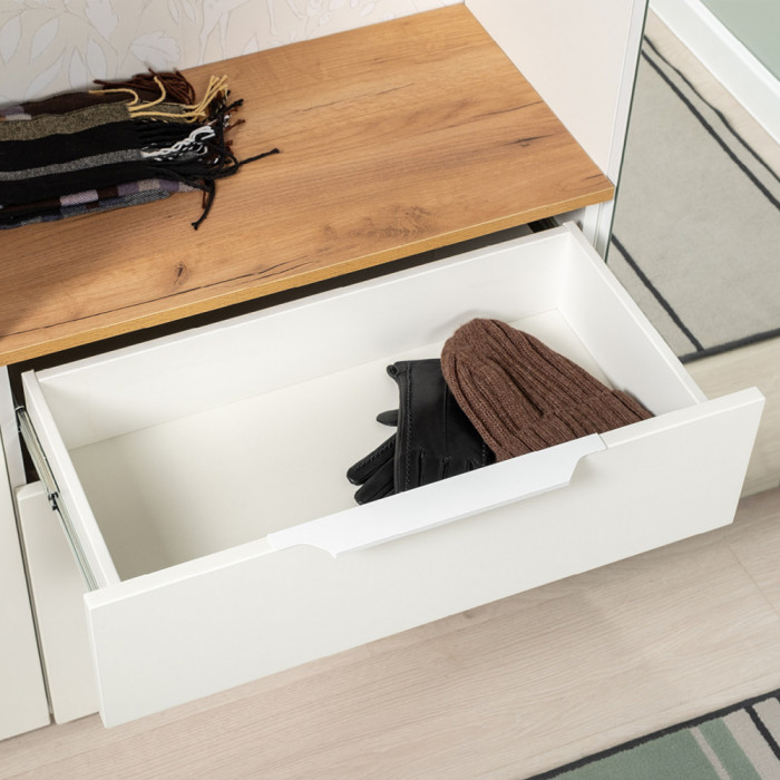 Октава Прихожая 17, белый шагрень/дуб крафт золотой/фасады МДФ белый шагрень