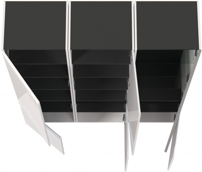 Сидней 13.200 Шкаф 2 штуки + Шкаф-витрина 13.201, корпус: белый/чёрный/фасады: МДФ белый глянец/стекло