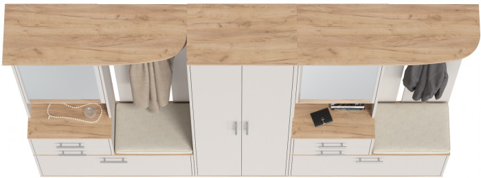 Прихожая Домино 3, цвет дуб крафт золотой/кашемир серый, ШхГхВ 260х36х202 см., универсальная сборка