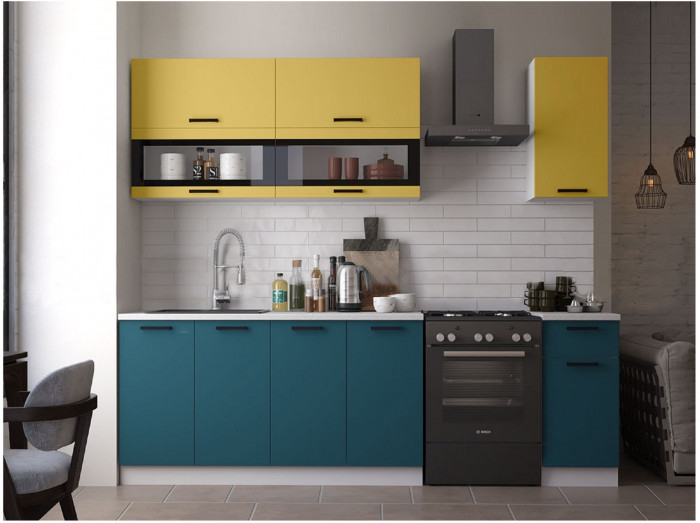 Кухня МДФ Техно 2000 Компоновка №2 (Белый, Белый глянец холодный/Мрамор темный)