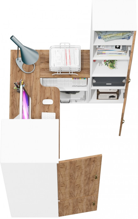 Лидер-8 Пенал МД 23Б + Стол + Пенал, белый шагрень/крафт золото