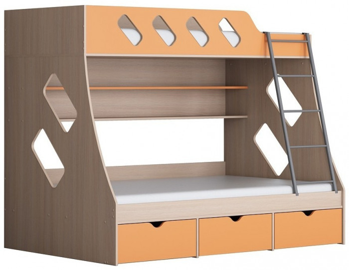 Дельта-20.01 Детская двухъярусная кровать с лестницей (Дуб молочный, Ясень шимо светлый)