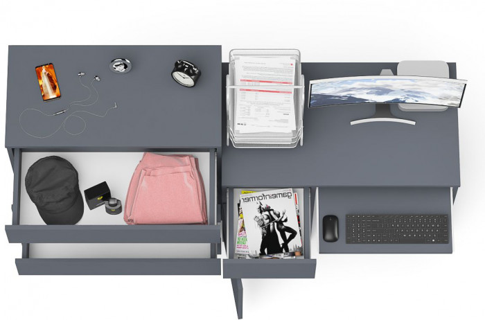 Мори Стол компьютерный МС-1 левый + Комод МК800.4, цвет графит, ШхГхВ 170,4х50х94 см., выдвижной ящик слева, НЕ универсальная сборка