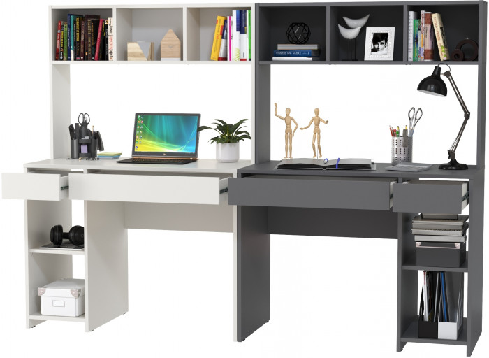 компьютерный стол Комфорт 12.77F + компьютерный стол Комфорт 12.77F, белый шагрень/тёмно-серый