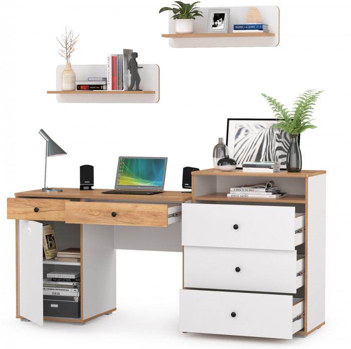 Вуди Компоновка № 48, цвет белый премиум/дуб крафт золотой, ШхГхВ 180х52,7х180 см., универсальная сборка