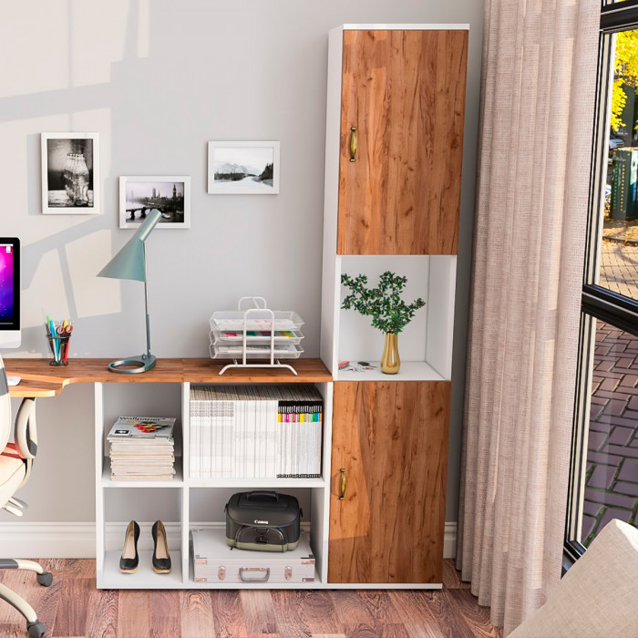 Лидер-8 Модуль Пенал, белый шагрень/крафт золото