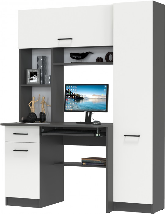 Стол рабочий 6-0603Мграф/бел Альфа, цвет графит/белый, ШхГхВ 137х61х181 см., универсальная сборка