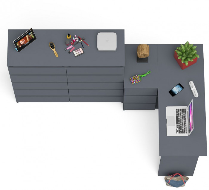 Мори Стол компьютерный МС-16 левый + Комод МК1200.10, цвет графит, ШхГхВ 244,8х84,9х115 см., выдвижные ящики слева, НЕ универсальная сборка