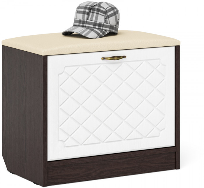 Прихожая П-6 Компоновка № 10, венге/фасады МДФ белое дерево фрезеровка ромб