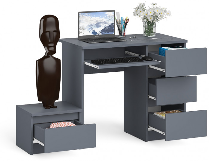 Мори Стол компьютерный МС-6 правый + Тумба ТМП400.1, цвет графит, ШхГхВ 130,4х50х76,6 см., выдвижные ящики справа, НЕ универсальная сборка