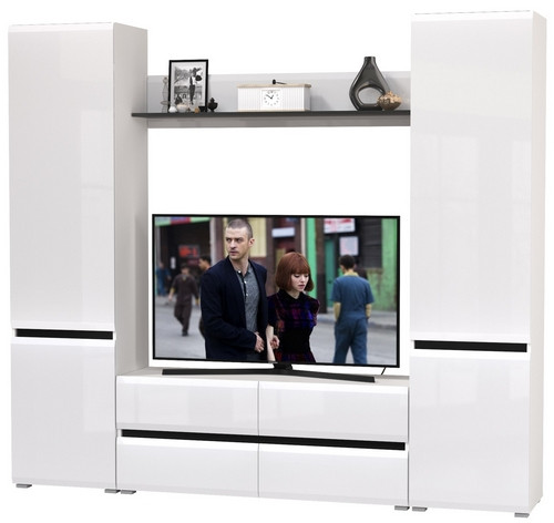 Сидней Комплектация № 047, корпус белый/чёрный/фасады МДФ белый глянец