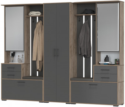 Прихожая Домино 3, цвет дуб крафт табачный/графит, ШхГхВ 260х36х202 см., универсальная сборка