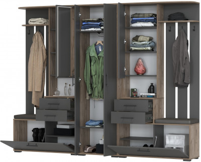 Прихожая Домино 3, цвет дуб крафт табачный/графит, ШхГхВ 260х36х202 см., универсальная сборка