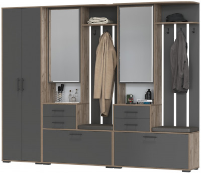 Прихожая Домино 3, цвет дуб крафт табачный/графит, ШхГхВ 260х36х202 см., универсальная сборка